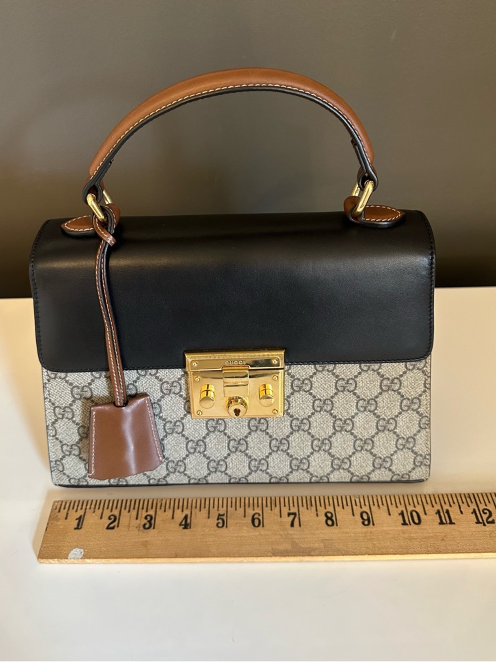 Gucci Padlock GG Supreme Black Camel Crossbody Top Handle Tri Color Genuine MINT - Picture 12 of 13